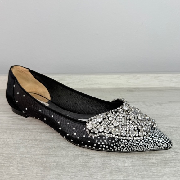 Badgley Mischka Quinn Crystal Embellished Pointed Toe Black Flats Size 8 - Picture 3 of 14